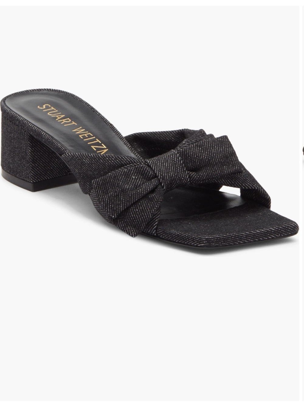 Stuart Weitzman Sofia 45 Black Denim Bow Block Heel Slide Sandal NEW in box